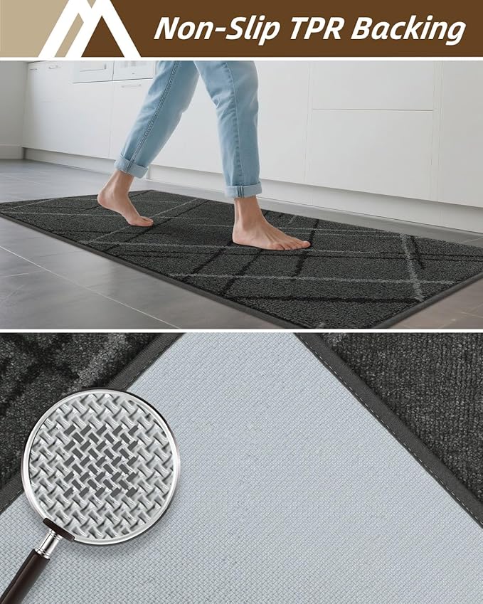 COSY HOMEER Kitchen Mats, 2 PCS Kitchen Rug Non Slip Washable, Absorbent Runner Rugs for Kitchen Floor, Polyester Kitchen Sink Rug 20"x32" + 20"x48"(Grey)