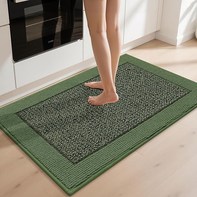 BEQHAUSE Kitchen Rugs 32"x48", Kitchen Runner Rug Non-Slip Kitchen Mats for Floor, Absorbent and Stain Resistant Kitchen Mats, Machine Washable Rugs for Kitchen, Hallway, Laundry & Sink, Green