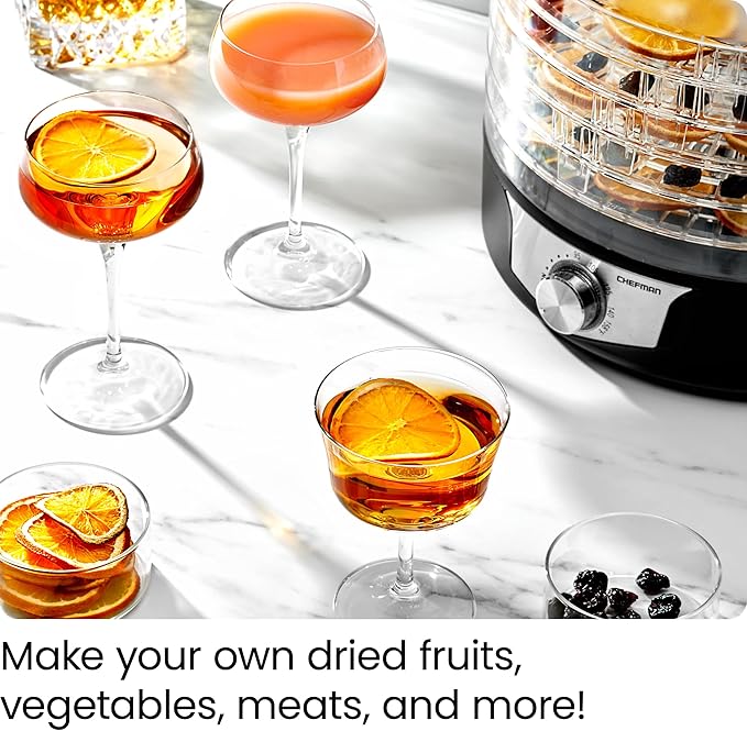 Chefman 5-Tray Food Dehydrator, 11.4-Inch Transparent Trays, Adjustable Temperature Control, Create Dried Snacks For The Family, Prepare Fruits, Jerky, Vegetables, Meats, & Herbs