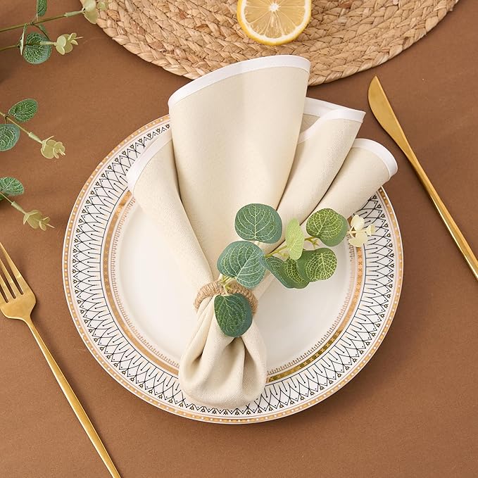 APTWOW Spring Napkin Rings Set of 12, Boho Eucalyptus Leaf Napkins Rings, Farmhouse Easter Napkin Holder for Weddings Christmas Party Table Decor