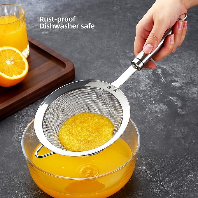 4.72 inches 304 Stainless Steel Fine Mesh Strainers for Kitchen, Colander-Skimmer with Handle, Metal Sieve Sifters for Food, Rice, Oil, Noodles, Fruits, Vegetable, Tea Strainer