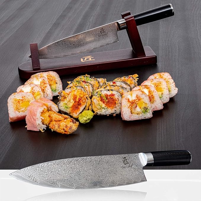 Deco Chef Professional Chef Knife 8-inch Damascus High Carbon Steel - 67 Layers AUS-10 Razor Sharp Japanese Quality with Full Tang Ergonomic Handle, Sharpening Guide Included