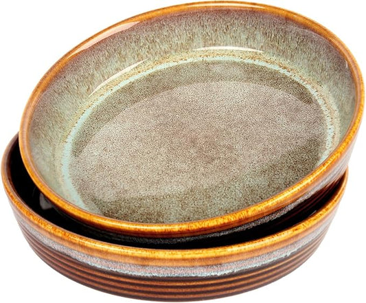 jinsongdafa Large Quiche Tart Pans Pan, 17 oz Ceramic Au gratin pans, Fluted Ruffled Edge for Quiche Baking Dish/Pie Pan - Microwave Freezer Dishwasher Oven safe - Great Gift for Bakers 8 Inch