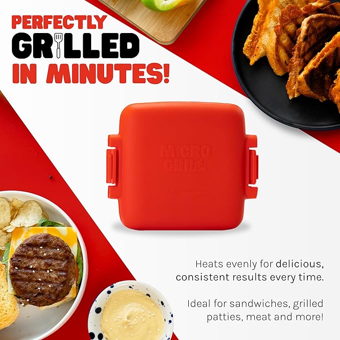 Toastie Maker, Microwave Grill, Sandwich Toaster, 3 Minute Grilled Cheese, Crispy, Panini Press, Dishwasher Safe, Office, Home, Travel & School Dorms (Red)
