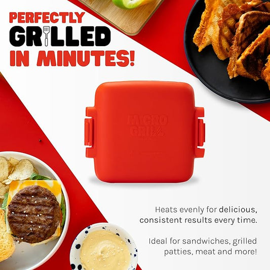 Toastie Maker, Microwave Grill, Sandwich Toaster, 3 Minute Grilled Cheese, Crispy, Panini Press, Dishwasher Safe, Office, Home, Travel & School Dorms (Red)