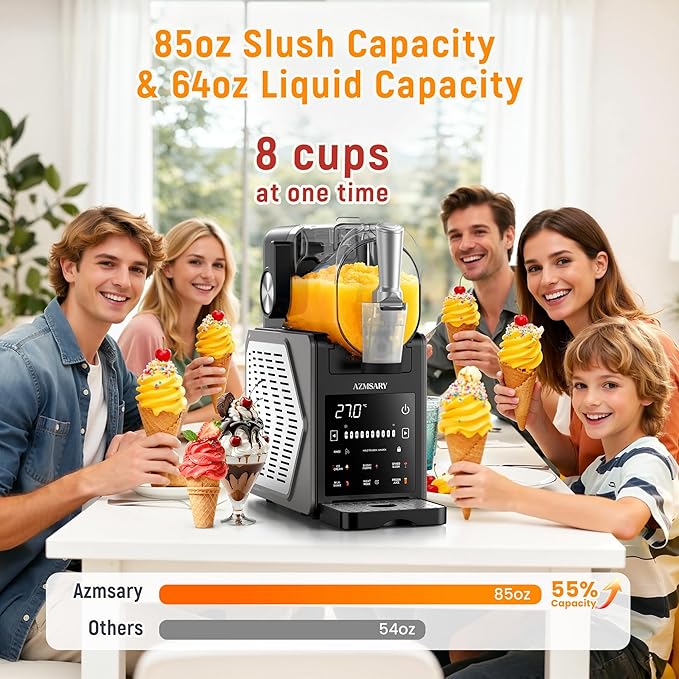 Slushie Machine, 85oz Ice Cream Machine & Slushy Machine for home, with LED Display, 6 Preset Programs for Margaritas, Frappés, Milkshakes, and Soft Serve, Automatic Cleaning, No Ice Needed