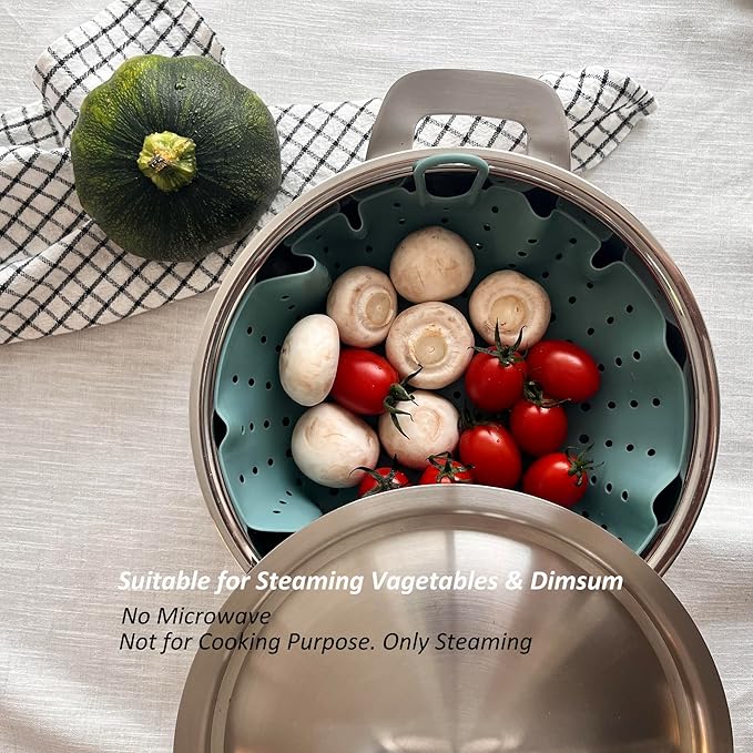 Korean Made Silicone Steamer Basket 10' Size, Silicone Steamer Insert for Pot Flexible Design (Mint)