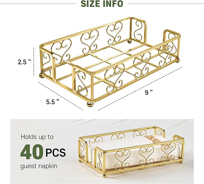 Gold Guest Towel Holder Tray for Bathroom – Napkin Organizer for Disposable Hand Paper Towels, Vanity Countertop Napkin Holder, Modern Bathroom Accessory for Guest Use and Décor