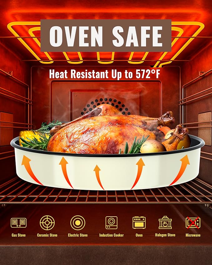 MCCSI Round Baking Pan Set Roasting Dish 4-Pack 9/10/12/14 Inch Enamel Non Stick Large Cookware for Cake Bread Pie Pizza Turkey Steak, Non-Toxic Oven Dishwasher Safe, Christmas Gift Bakeware