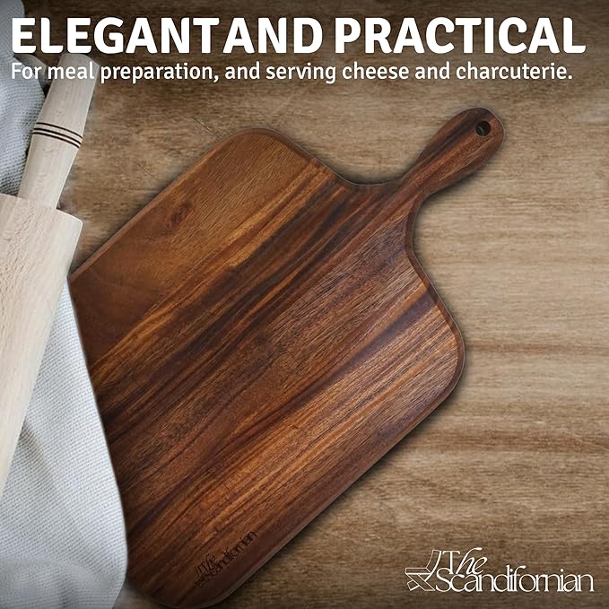 Walnut Wood Cutting Board | Jumbo Extra Large Size 26" x 16", Paddle Shape with Handle | Premium Elegant Handcrafted Walnut Cutting Board | Perfect for Entertaining