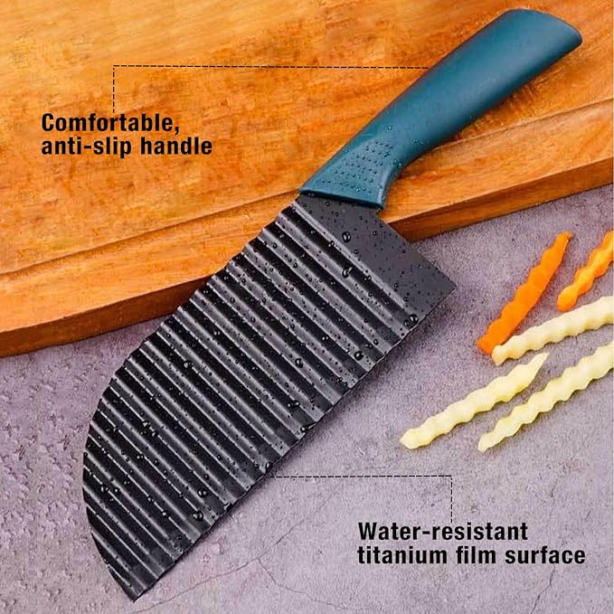 2PCS Crinkle Cutter Knife with Peeler, Crinkle Cutter for Veggies Wave Chopper Stainless Steel Crinkle Cut Fry Cutter with Handle for Veggies Fruit, Set of 3