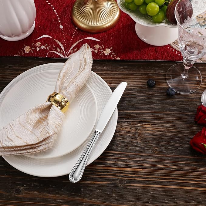 KEAWELL Pearl Edge 4-Piece Premium Dinner Knives: Stainless Steel Table Knives with a Refined Bead Design, Brightly Polished, 9.6 Inches, Dishwasher Safe. (Silver)