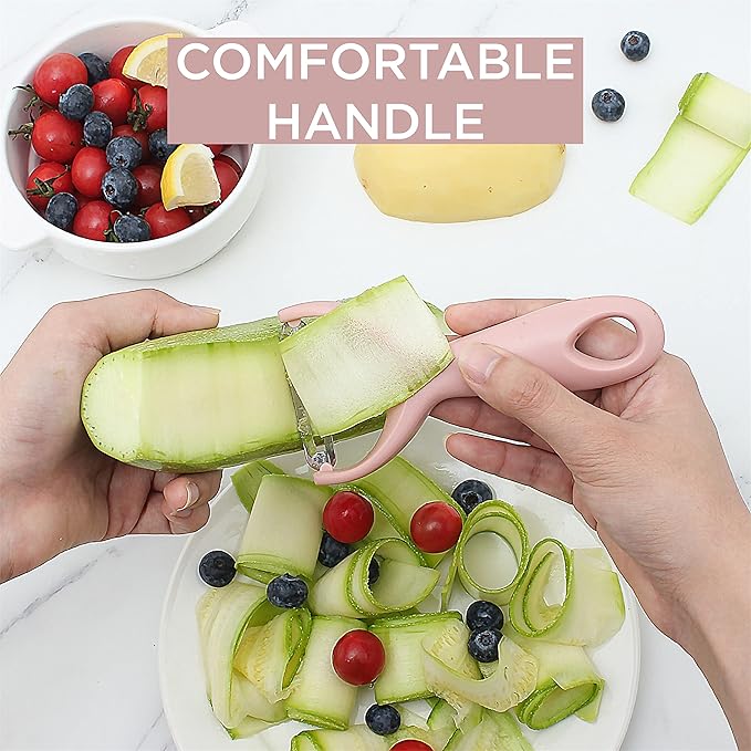 Social Chef 2-Piece Vegetable Peeler Set- Set of 2 Stainless Steel Blade Vegetable Peelers Set - Y Peeler and Swivel Peeler for Peeling Potatoes, Vegetables and Fruits (Pink)