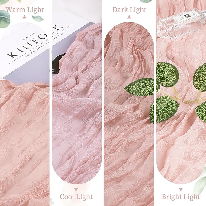 6 Pack Dusty Pink Valentine's Day Cheesecloth Table Runner 10FT Long Boho Gauze Table Runner Rustic Sheer Runner for Wedding Bridal Baby Shower Birthday Holiday Party Table Decor Easter Decorations