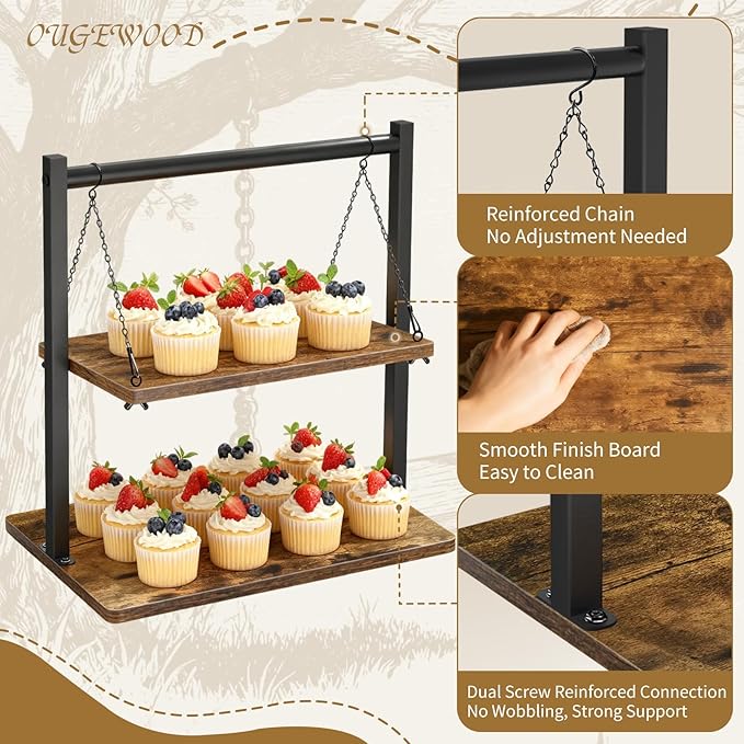 Cupcake Stand, Swing Wood Cupcake Stand Large Dessert Stand Cupcake Display Stand 2 Tier Tiered Serving Tray Cupcake Tower for Farmhouse Decor, Party Serving Tray, Vendor Dessert Table Display Set