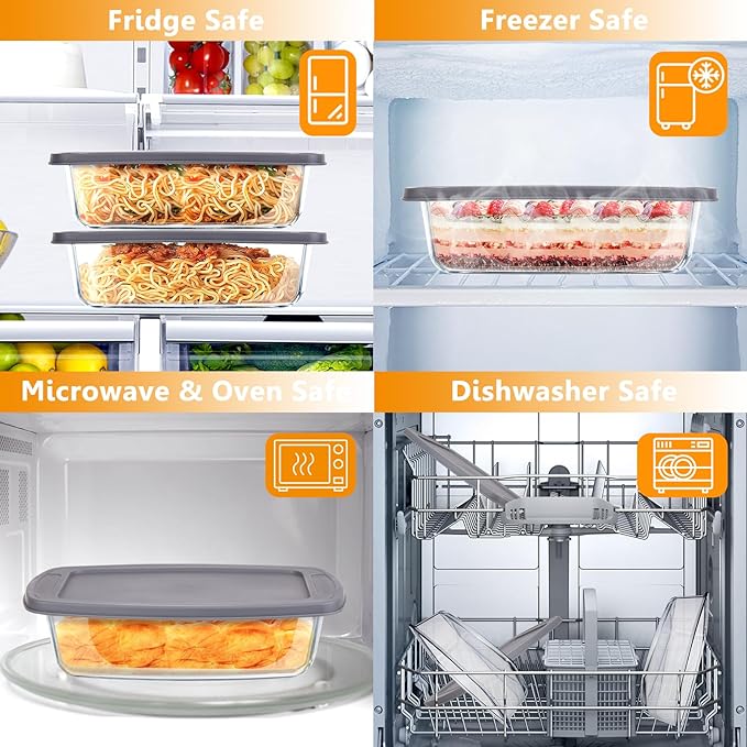 Glass Loaf Pans for Baking Bread with Lids - 1.9 Qt Glass Loaf Pan | Oven, Dishwasher, Fridge, Freezer & Microwave Safe, Bread Pan Suit for Lasagna, Meatloaf, Banana - 2Pcs
