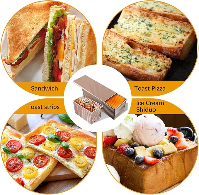 2Pcs Pullman Loaf Pan with Lid, 2 lb/1 lb Dough Capacity, Premium Sandwich Bread Loaf Pan with Lid, Carbon Steel Corrugated Bread Toast Box with Cover for Baking