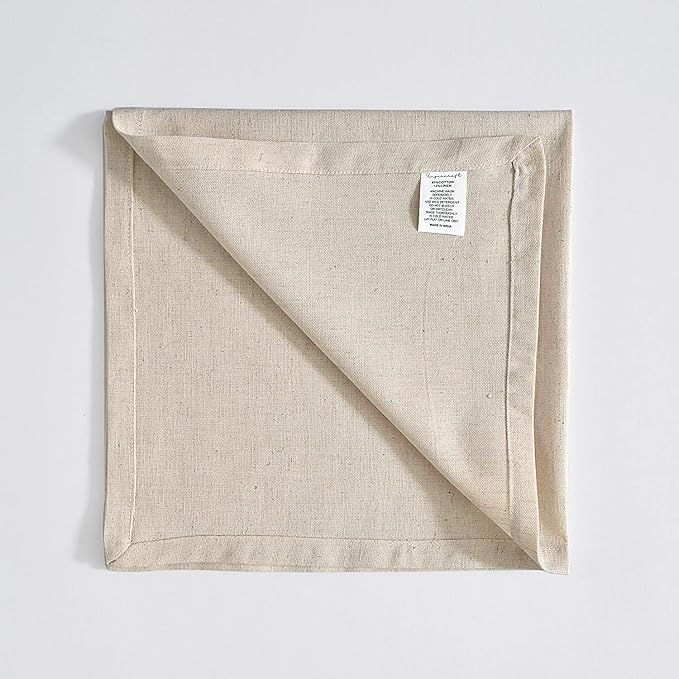 FINGERCRAFT Dinner Cloth Napkins, Cotton Linen Blend 12 Pack 18 in Natural Premium Quality, Mitered Corners for Every Day Use Napkins are Pre Shrunk and Good Absorbency Christmas Napkins Cloth Ivory