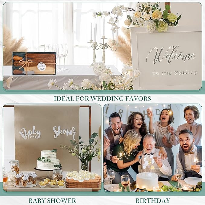 Ziliny 8 Sets Bridal Baby Shower Cheese Prizes Wooden Square Board Gift Set Knives Forks Thank You Tags with Box for Guests for Valentines Bridal Baby Shower Housewarming (Acacia Color)