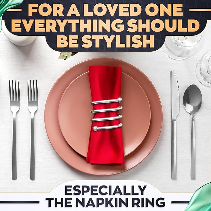 Silver Napkin Rings Set of 8 – Elegant Easter Napkin Ring Holders, Sturdy Metal Holiday Table Decor for Weddings, Parties and Family Dinners, Great Kitchen Gifts Idea for Hosts and Seasonal Holidays