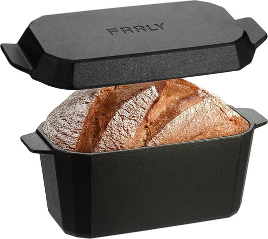 FRRLY Cast Iron Bread Loaf Pan with Lid,Bread Baking Pan,Cast Iron Dutch Oven for Sourdough,10 x 5 Inch Pre-seasoned Even Heat Distribution Baking Pan for Homemade Bread