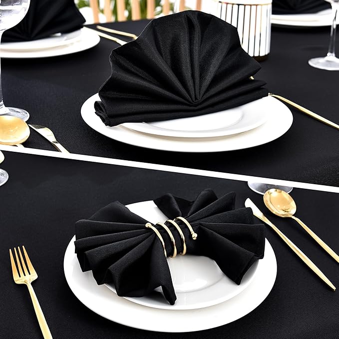 Wolkemer Set of 4 Black Cloth Napkins 17 x 17 Inches Solid Washable Polyester Dinner Napkins with Hemmed Edges for Dinners Parties Weddings Banquets Events Table Decoration