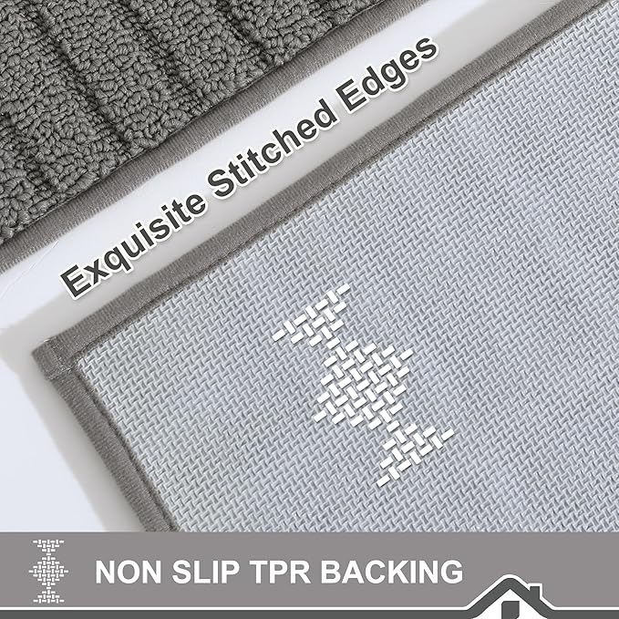BEQHAUSE-Kitchen-Rugs-Washable-Kitchen-Mats-for-Floor Non-Slip Kitchen Mat Set of 2 Absorbent Kitchen Runner with TPR Non Skid Backing,Grey,24x35inch/24x60inch