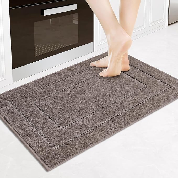 PURRUGS Machine Washable Kitchen Rug 24" x 35.5", Non-Slip/Skid Kitchen Runner Rugs & Floor Mats, Super Absorbent Soft Standing Mats for Kitchen, Sink & Laundry, Grayish Brown