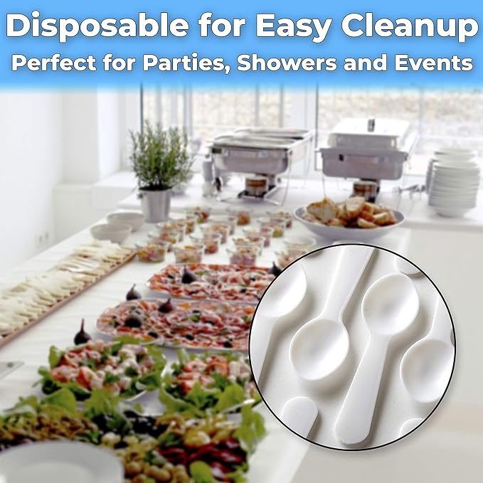 Extra Sturdy, BPA Free 100ct Plastic Tasting Spoons. Disposable Mini Tasters for Sampling or Individual Portions of Ice Cream, and Appetizers. Great for Food Trucks, Parties and Events