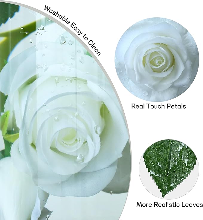 White Fake Flowers for Wedding Decor,Realistic Artificial Flowers Indoor 5 Bouquets（15 Heads） for Room Decor,Real Touch Fake Roses for Bathroom Kitchen Cake Bride Centerpieces Backdrop Decor（No Vase）