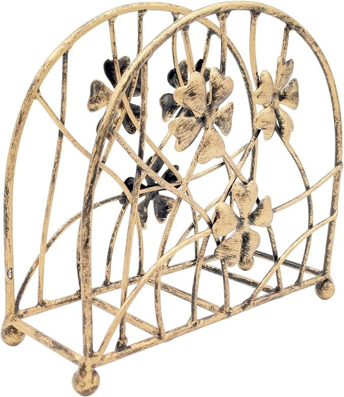 Antique Bronze Metal Floral Petals & Branches Tabletop Napkin Holder, Freestanding Tissue Dispenser