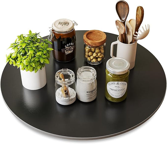 19.7" Lazy Susan Turntable–360° Sinteredstone Silent Anti-Slip Turntable, Table Top Centerpiece for Kitchen, Pantry, Spice Rack, Refrigerator & Dining Table, Black