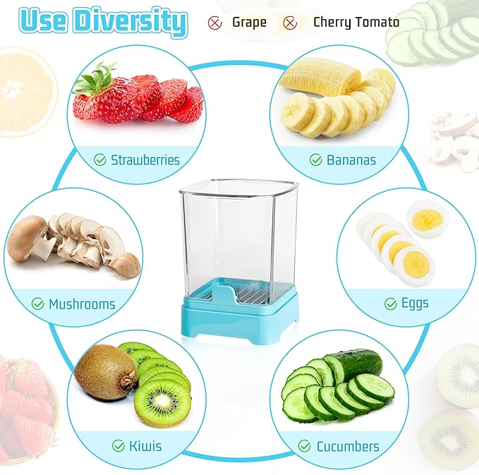 3-in-1 Strawberry Banana & Egg Slicer Cup | Detachable Fruit Cutter with Push Plate for Effortlessly Safe Slicing | Quick Meal Prep & Snacks Kitchen Gadget (Blue)