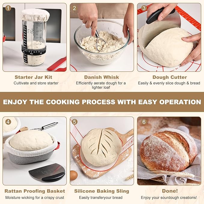 Sourdough Bread Baking Supplies, Banneton Bread Proofing Basket, 10 Inch Oval & Round Bread Baskets with Liners & Covers, Sourdough Starter Kit