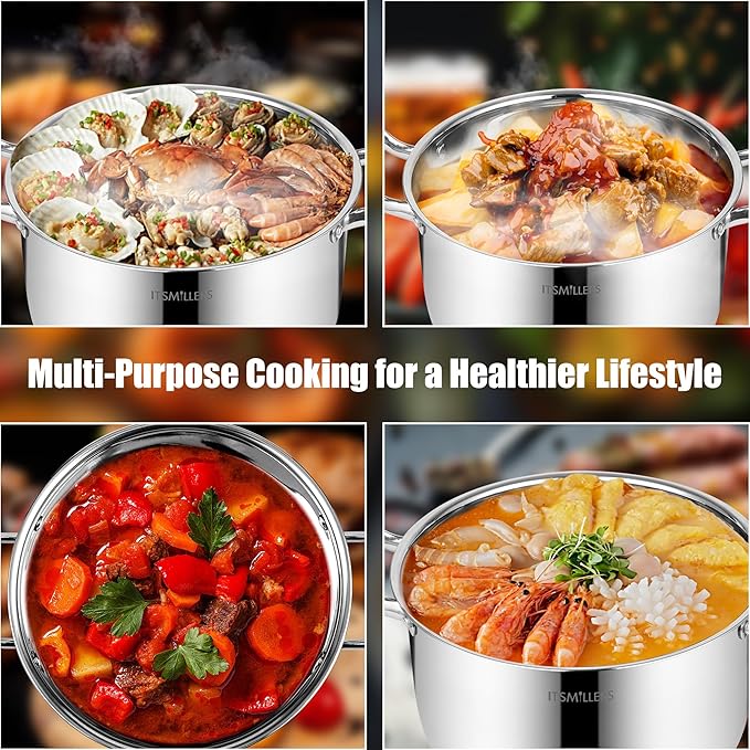 ItsMillers Stainless Steel Stock Pot - 8 Quart, Soup Pot Induction Compatible, Cooking Pot with Riveted Handle, Oven & Dishwasher Safe