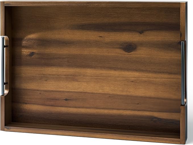 20 x 14 Inch Large Wooden Tray for Ottoman – Large Ottoman Tray for Living Room, Decorative Serving Tray with Handles, for Coffee Table, Kitchen Counter & Home Decor