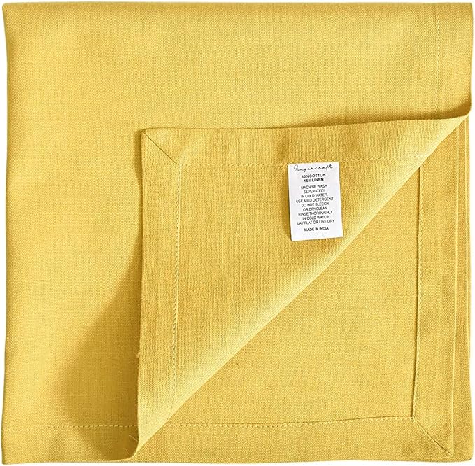 FINGERCRAFT Dinner Cloth Napkins, Cotton Linen Blend Mitered Corner Napkins Cloth 4 Pack Natural Premium Quality for Every Day Use, Parties, Easter, Thanksgiving, Weddings, 18x18 inch Gold