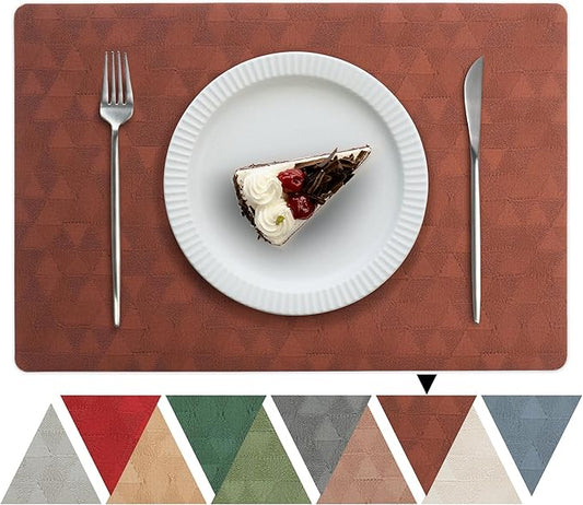 Jovono Faux Leather Placemats Set of 6, 17.8"x11.8", Waterproof & Oil-Proof Table Mats, Easy-Clean Washable Kitchen Place Mats for Dining Table, Fabric Texture, Brown Mat
