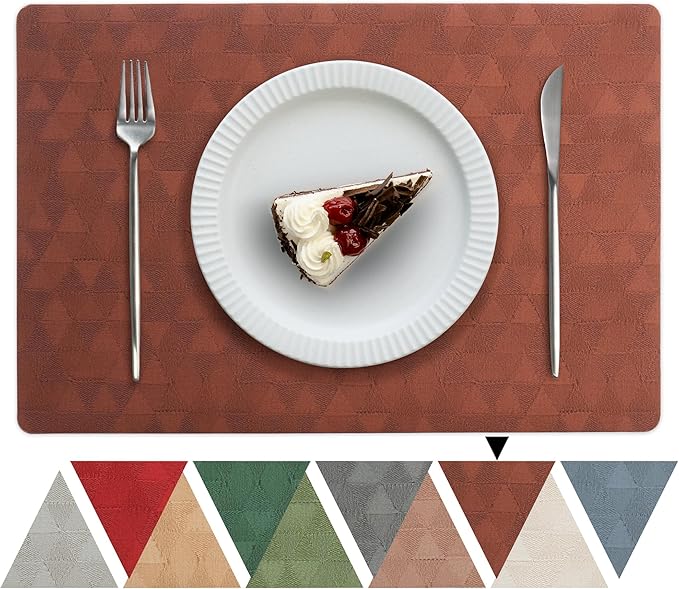 Jovono Faux Leather Placemats Set of 8, 17.8"x11.8", Waterproof & Oil-Proof Table Mats, Easy-Clean Washable Kitchen Place Mats for Dining Table, Fabric Texture, Brown Mat