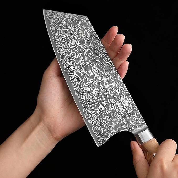 zayiko Kinone Kiritsuke Knife – 7.9-Inch Damascus Chef Knife | 67 Layers Damascus Steel with VG10 Core | Ergonomic Birch Root Wood Handle | Professional Kitchen Knife in Gift Box