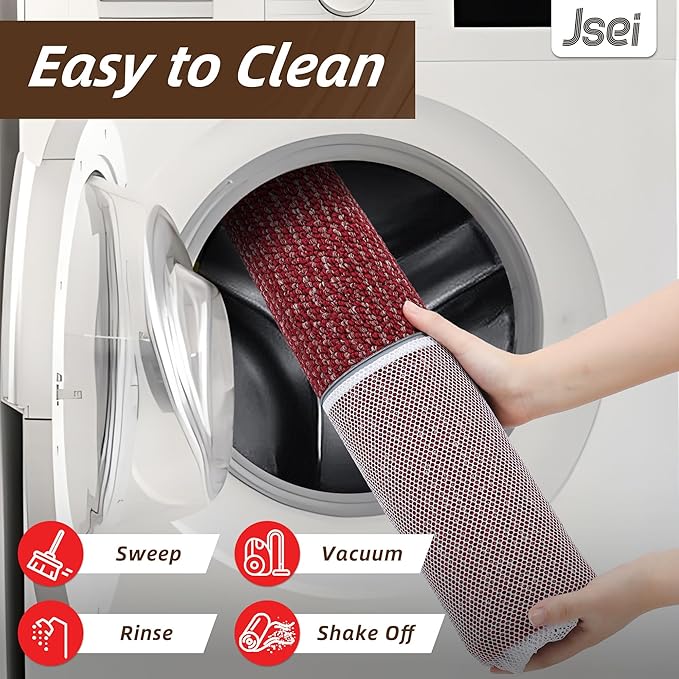 JSEI Kitchen Rugs and Mats, 2PCS Non-Slip Kitchen Mats for Floor, Machine Washable Absorbent and Stain Resistant Kitchen Runner, Carpet Mats with TPR Backing for, 24''x36''+24''x60'', Red