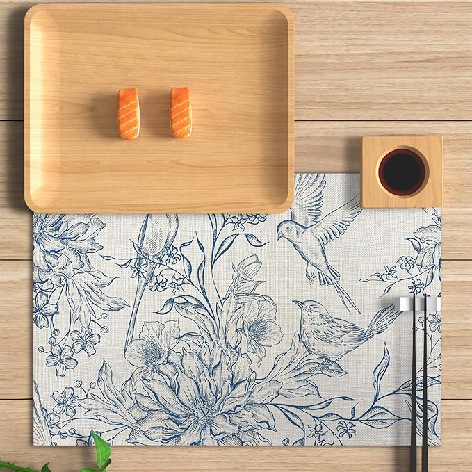 Flowers Branches Rustic Placemats Tablemats Resistant Place Mats Kitchen Decor Dining Decoration for Party, Washable Placemats Set of 4-11