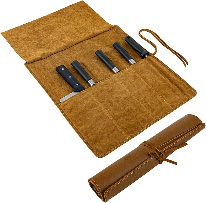 Genuine Leather Knife Roll, Knife Bags for Chefs Professional, Small Chef'S Knife,Knives Holders Protectors with 5 Slots