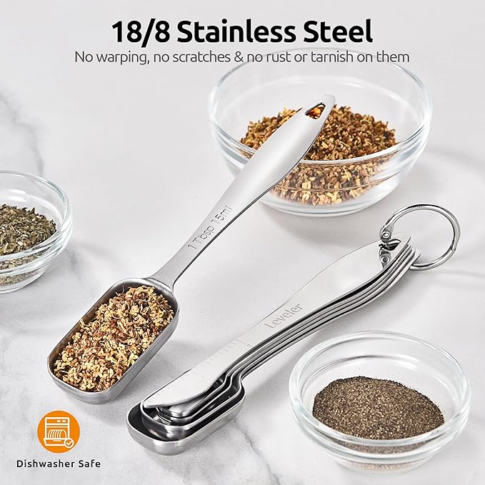 U-Taste 18/8 Stainless Steel Measuring Cups and Spoons Set of 12, and 18/8 Stainless Steel Square Measuring Spoons Set of 8 (Midnight Blue+Silver)