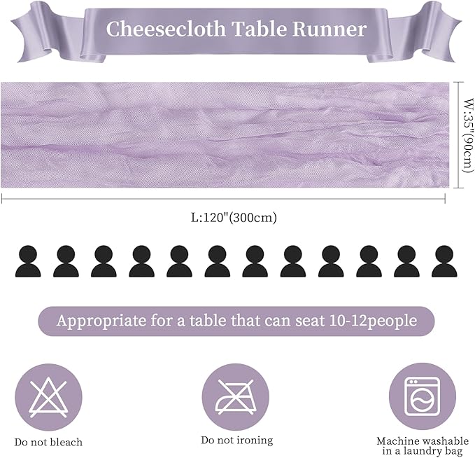 6 Pack Purple Valentine's Day Cheesecloth Table Runner 10FT Long Boho Gauze Table Runner Rustic Sheer Runner for Spring Wedding Bridal Baby Shower Birthday Party Table Decor Home Decorations
