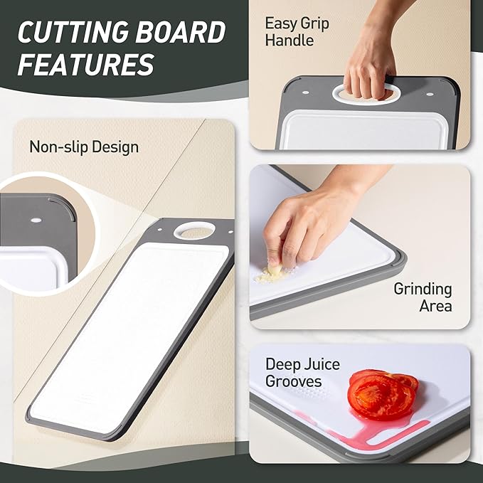 2 in 1 Stainless Steel Cutting Board with Handle Chopping Extra Large Tablas Para Picar Cocina Tabua Madeira Corte Carne Alimentos Cortar Juego Regalos Cumpleaños Navidad Mujer Mama Abuela Hombre Papa