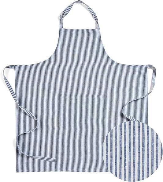 Solino Home 100% Pure Linen Apron for Women & Men - Full Midi Bib Apron Adjustable Neck Strap with Center Pockets for Kitchen