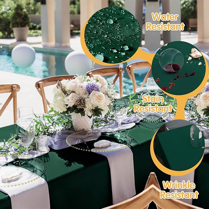 BRILLMAX 8 Pack Hunter Green Tablecloths 60 x 102 Inch for 6ft Rectangle Tables - 150 GSM Polyester Fabric, 15" Standard Drop, Water, Stain & Wrinkle Resistant Cloth Cover for Wedding Dining Buffet