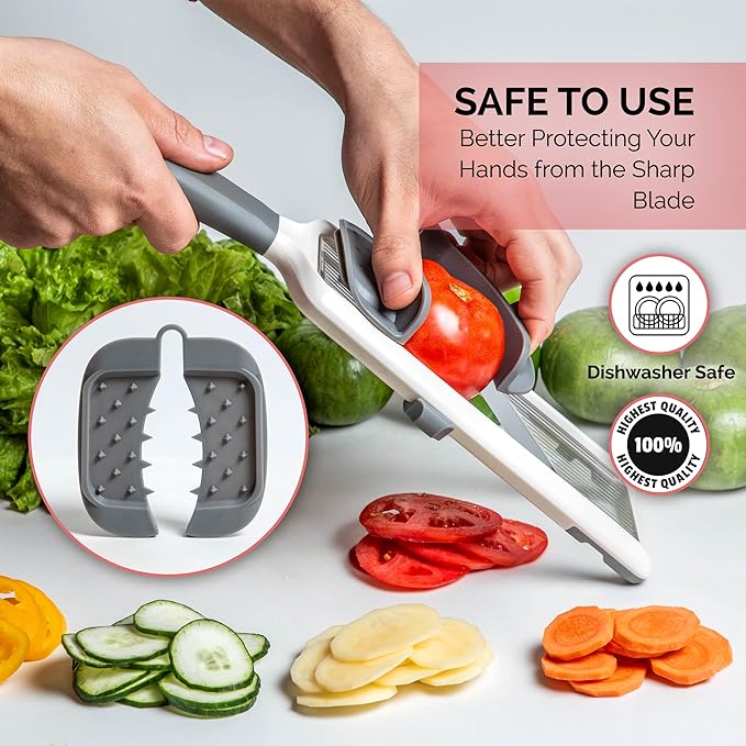 Multi Handheld Mandoline Slicer - Adjustable Stainless Steel Blades, Comfort Grip, Safety Features, Dishwasher Safe Easy to Clean Ideal for Fast and Precise Slicing of Fruits and Vegetables