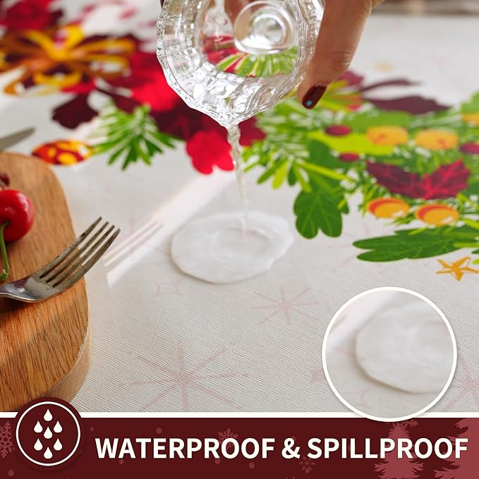 Christmas Rectangle Table Cloth,100% Waterproof Tablecloth,Christmas Decorations for Home, Vinyl Tablecloth Plastic Table Cover for Party，Picnic,Dining,Outdoor 54" x 102",Frosted Wreath